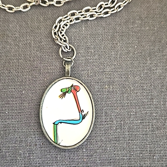 Lowly worm decoupage pendant w chain ooak upcycled childrens book Richard Scarry - Picture 1 of 8